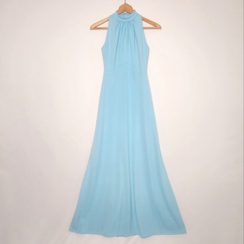 Vintage 70's Blue High Neck Maxi Dress